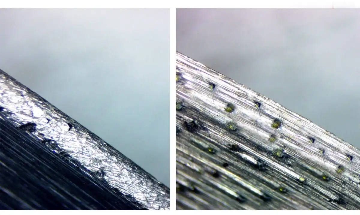 Алмазный слой диска в процессе работы Вид плохого алмазного слоя тупой алмаз и хороший слой алмаз вскрыт